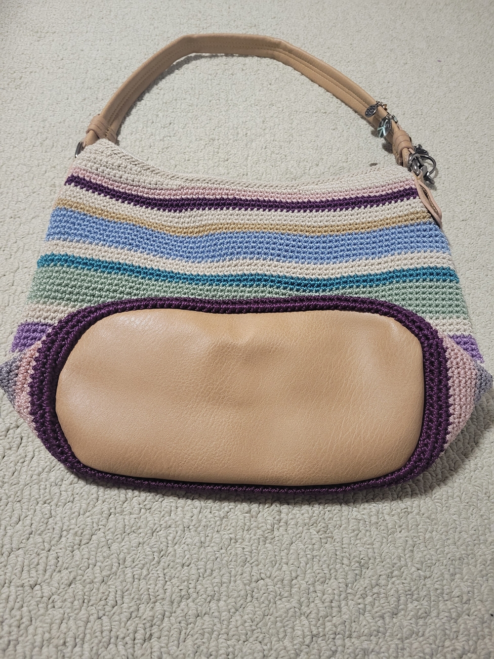 The Sak Crochet Shoulder Bag in Cream with Pastel Stripes - Picture 3 of 6